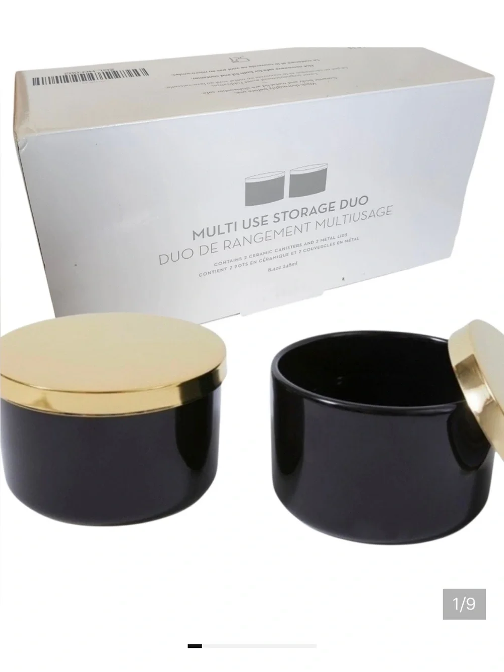 Z Gallerie Black and Gold Decorative Canister Set of 2 Multi Use Storage Duo